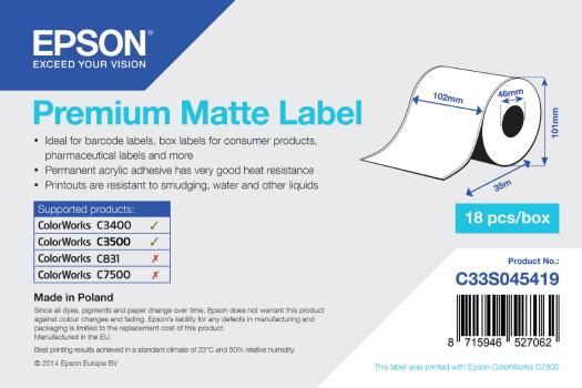 0000084578 1ROLL PREMIUM MATTE LABEL CONT 102MM X 35M MINORDERQTY 18